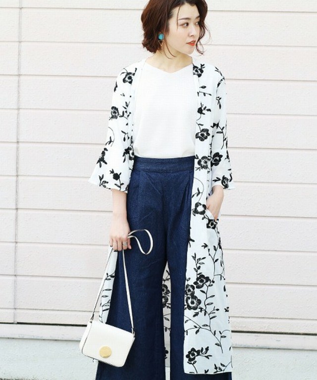 reca  花柄刺繍シフォンロングガウンカーディガン