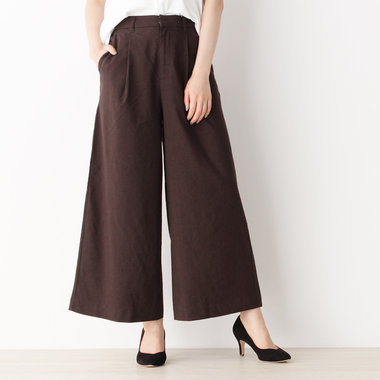 リネン混ワイドパンツ