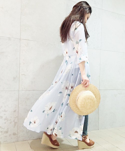 31 Sons de mode シフォン花柄プリントガウンワンピース