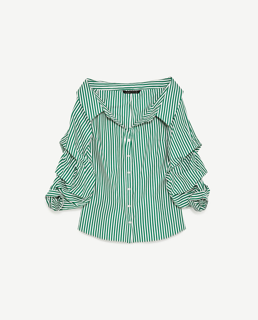 ZARA パフスリーブワイドオープンネックシャツ