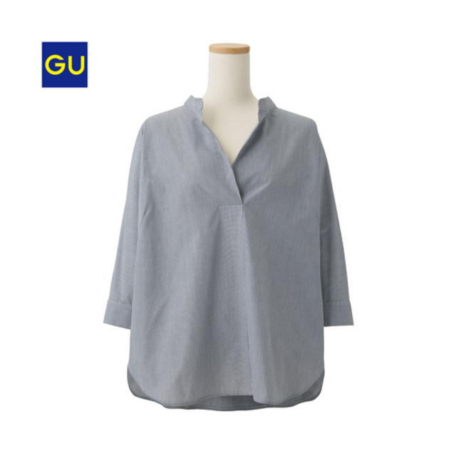 GU オーバーサイズストライプスキッパーシャツ