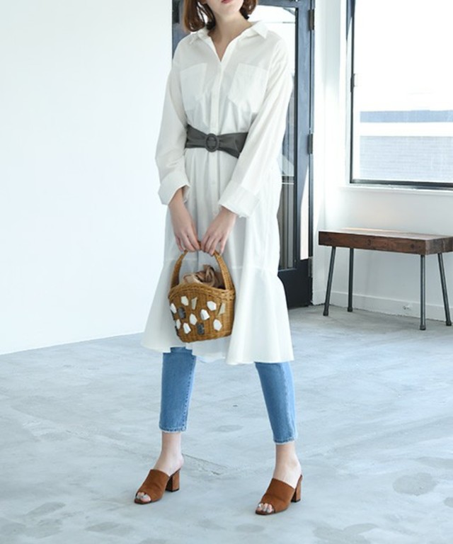 marjour　裾フレアシャツワンピース