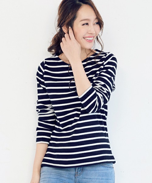 KOBE LETTUCE 絶対使える定番item!コットン100%★綿素材の長袖ボーダーカットソートップス