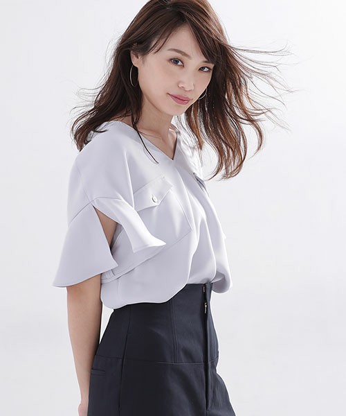 nano・universe Wポケットブラウス
