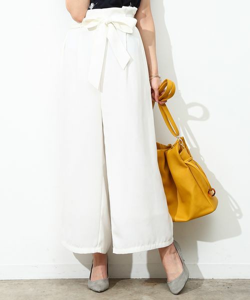 ViS リボン付きハイウエストフレアパンツ