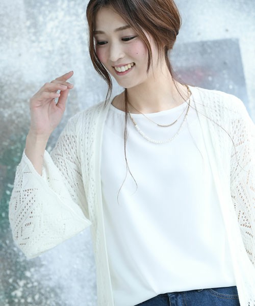 r.p.s/模様編み綿タッチロングニットカーディガン