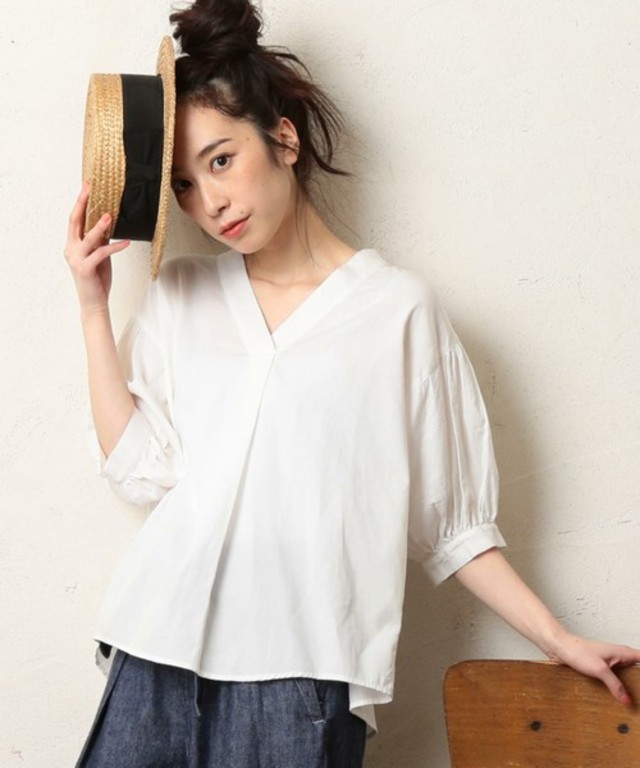 coen コットンピケパフスリーブブラウス