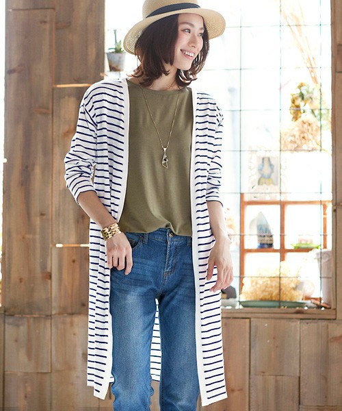 Pierrot/UVカットスラブ素材ロングトッパーカーディガン