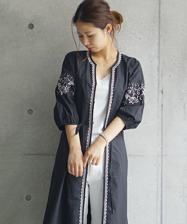 刺繍シャツガウンワンピース