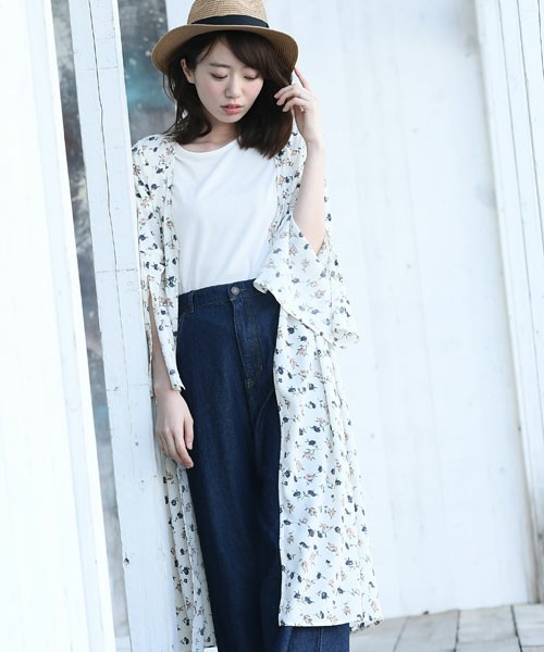 花柄シフォンロングカーディガン