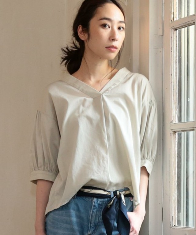 coen コットンピケパフスリーブブラウス