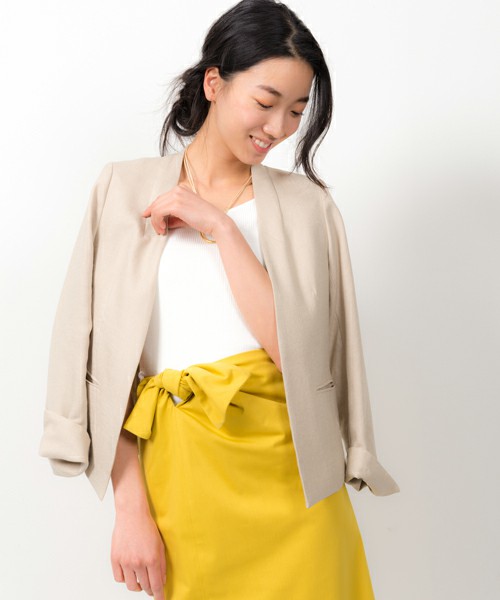 フェイクリネンノーカラーデオドラントジャケット