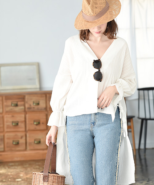 ドビーレースサイドリボンテールシャツ