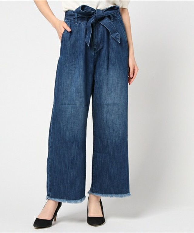 earth music&ecology　ベルト付フリンジクロップドデニムワイドパンツ