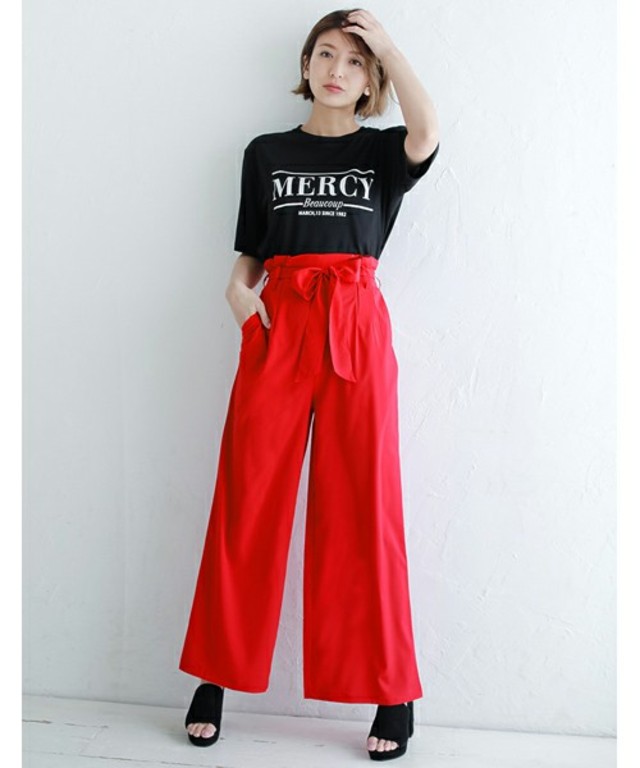 Re:EDIT　ウエストリボンワイドパンツ