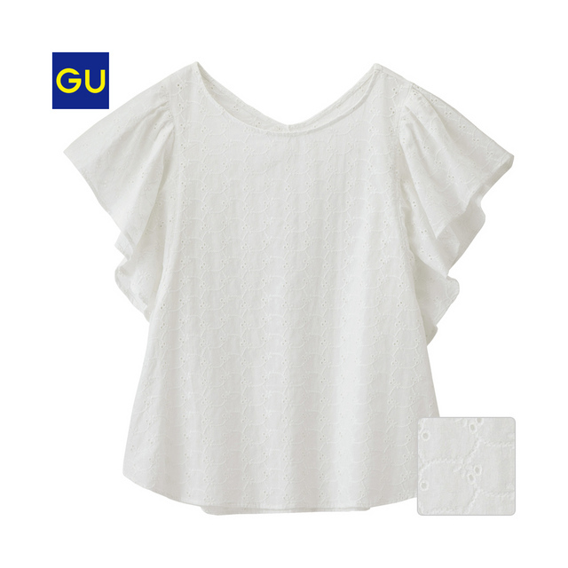 コットンレースフリルスリーブブラウス（半袖）