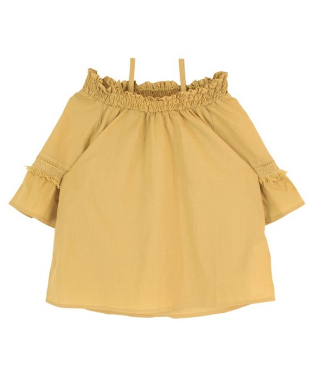 フリンジ付きオフショルダーブラウス