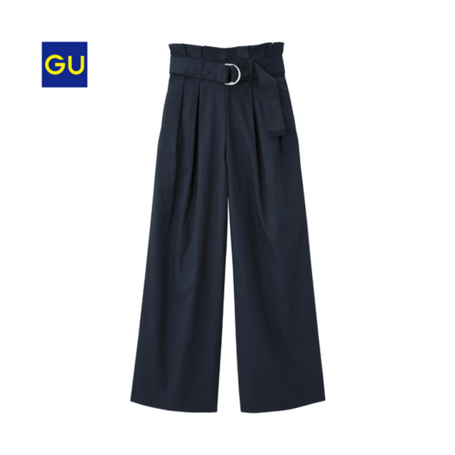 （GU）ベルト付きハイウエストワイドパンツ