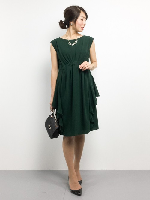 ストレッチシフォン サイドラッフル ドレス