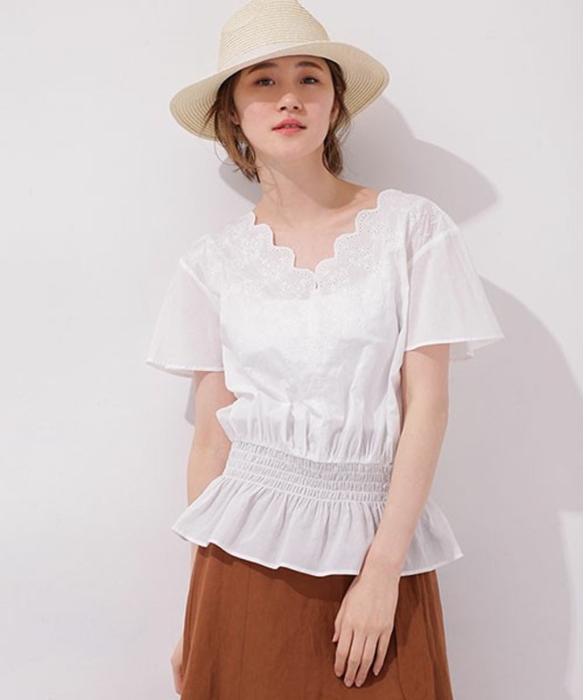 nano・universe スカラップ刺繍ブラウス