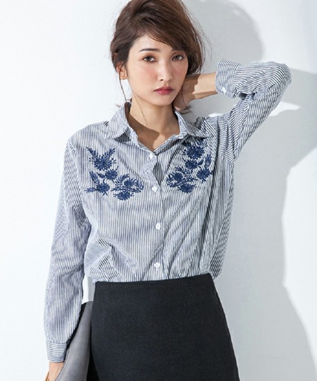 fifth 刺繍デザインストライプシャツ