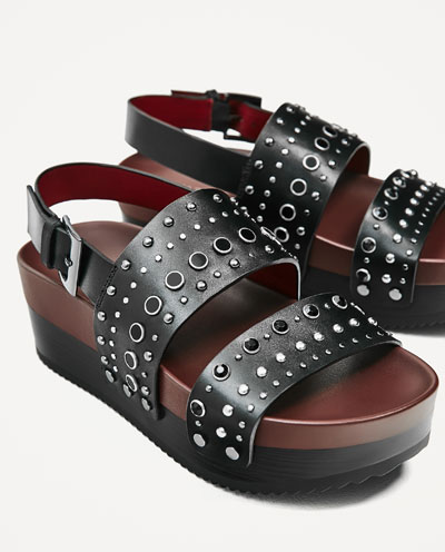 スタッズ付きレザープラットフォームウェッジ