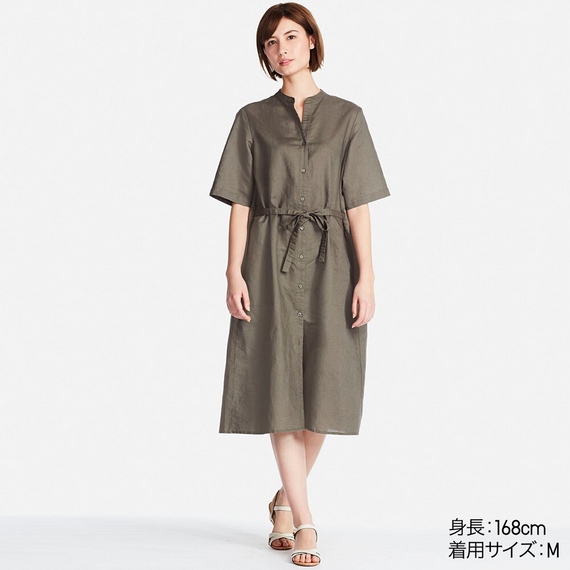 ユニクロ　リネンコットンシャツワンピース（半袖）