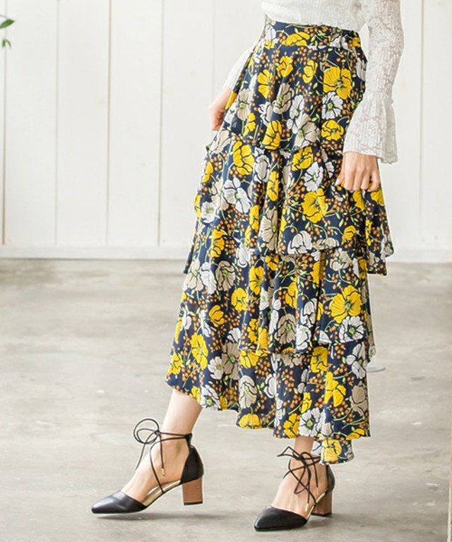 Re:EDIT  ティアードフリル花柄スカート