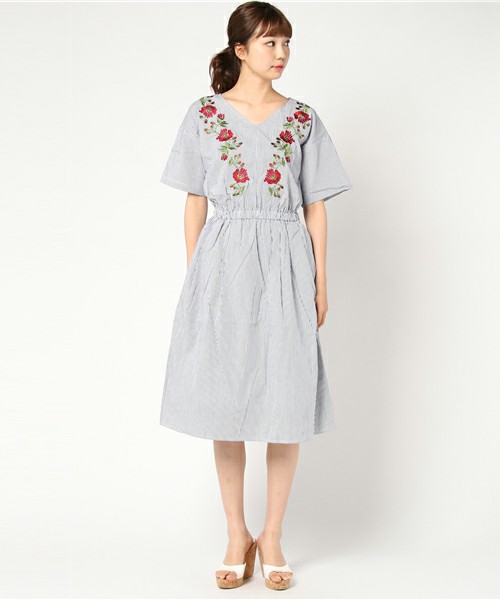 フロント刺繍ストライプOP