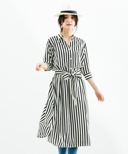 リボン付きシャツワンピ