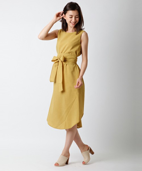 ウエストリボンノースリーブワンピース