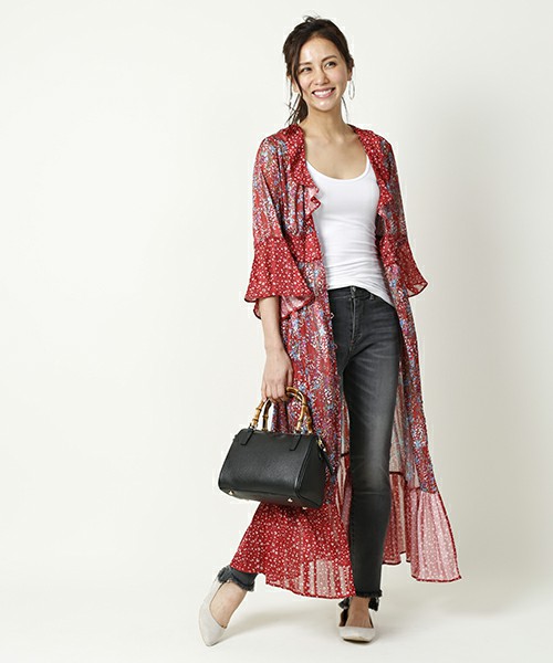 3WAYフリル花柄ガウンワンピース