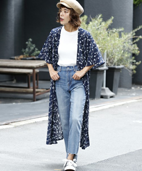 花柄ガウン×ワイドリブインナーセット