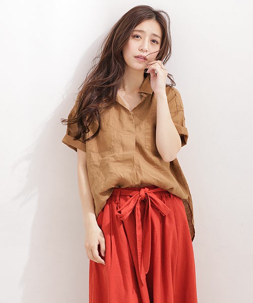フレンチリネンワイド衿抜けシャツ