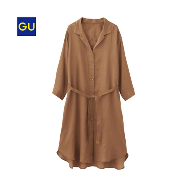GU　フレンチリネンシャツワンピース（７分袖）ＮＵ