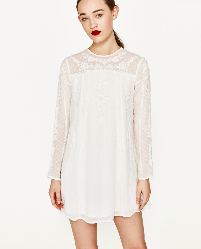 フラワー刺繍チュールワンピース