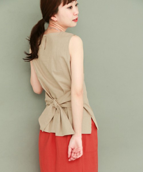 KBF+ ウエストリボンリネントップス