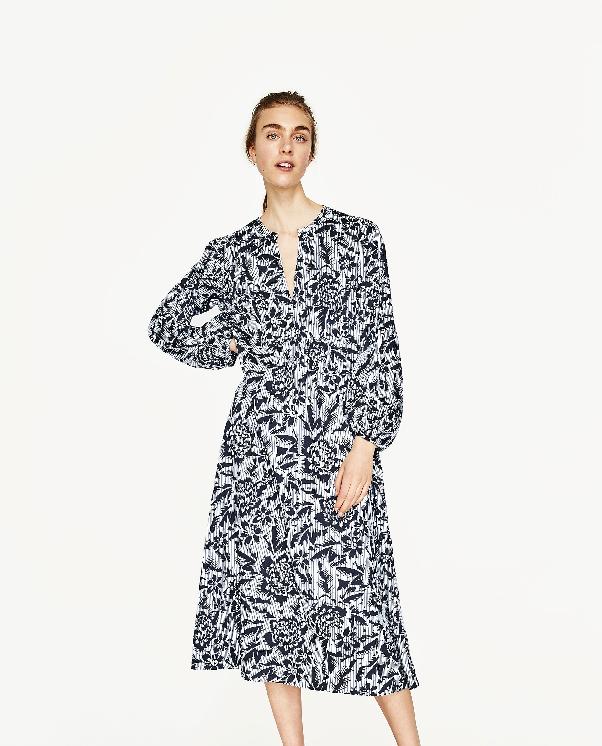 プリントミディドレス