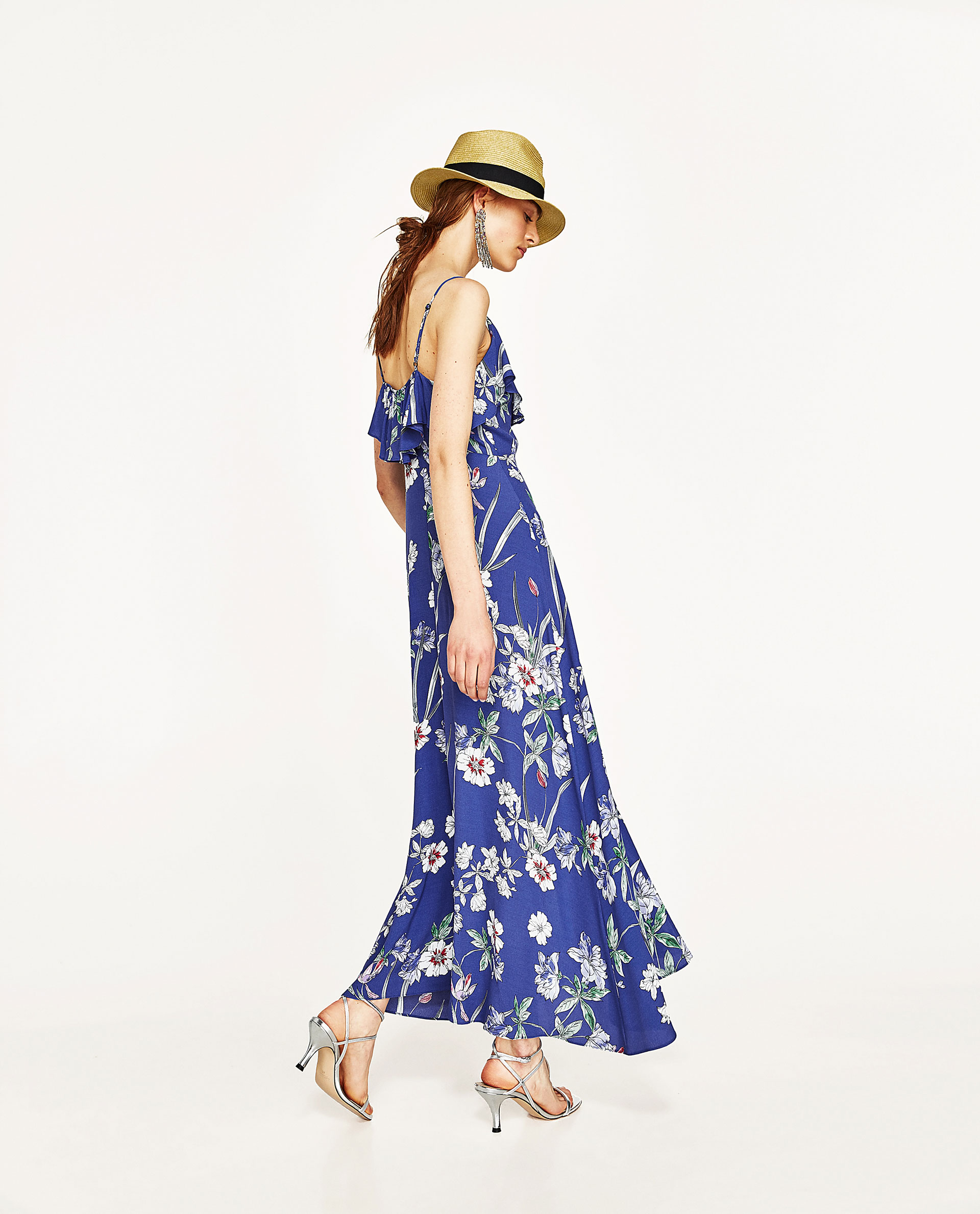 ロング丈プリント地ワンピース