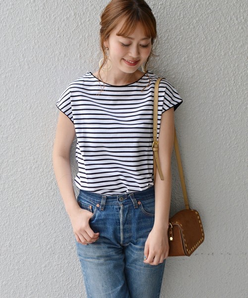 SHIPS for women バックVネックボーダーTee