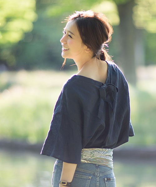 nano・universe フレンチリネンバックリボンブラウス
