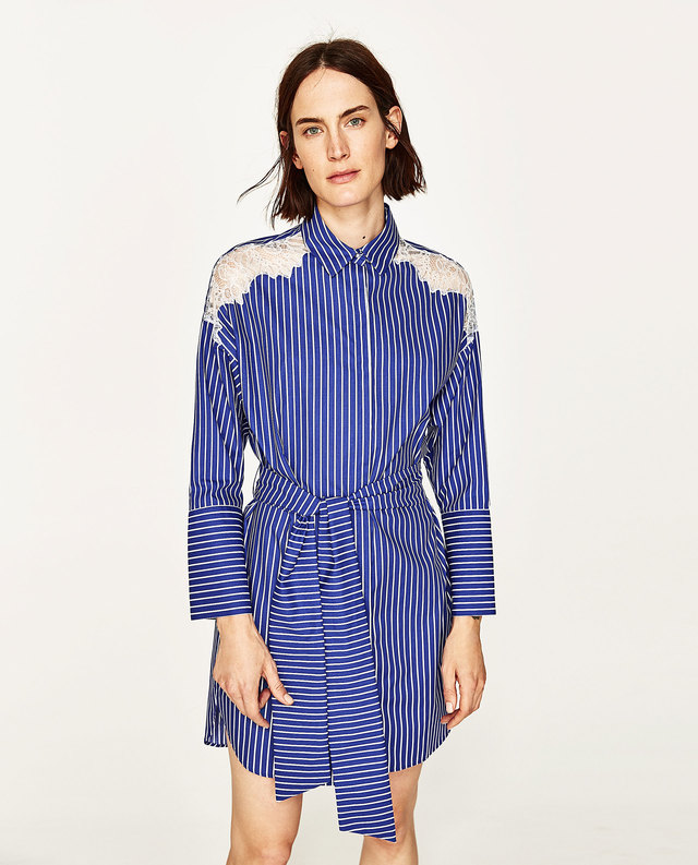 コントラストディテール付きシャツワンピース