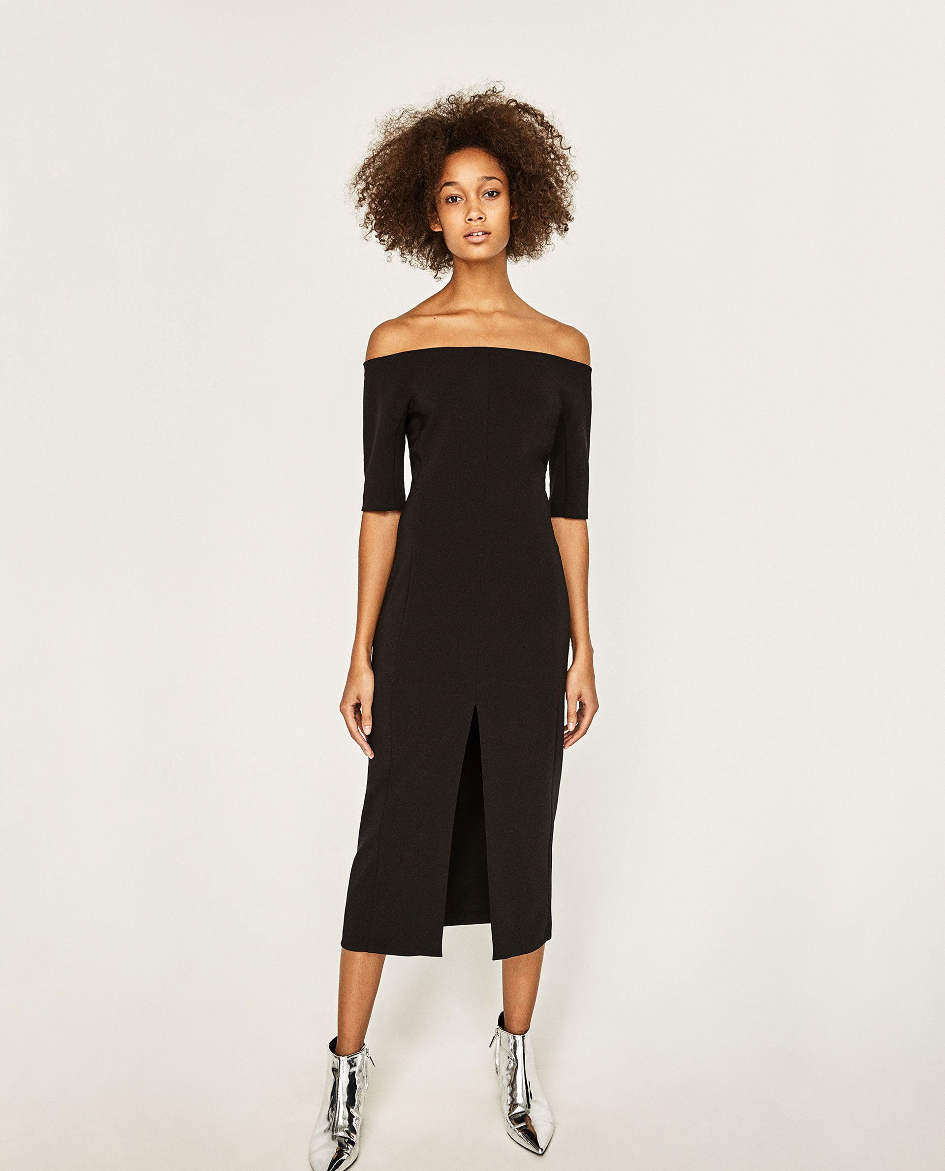 オフショルダーミディドレス