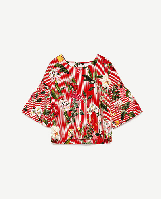 ストレッチスリーブプリントトップス