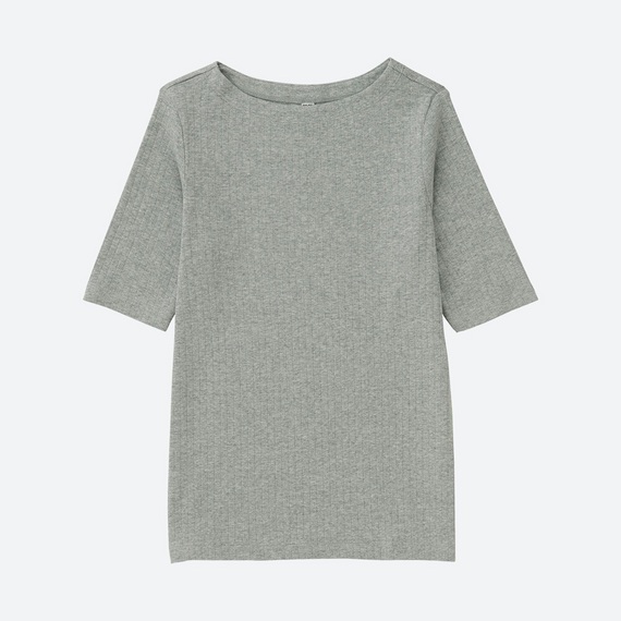 UNIQLO　リブボートネックT（5分袖）