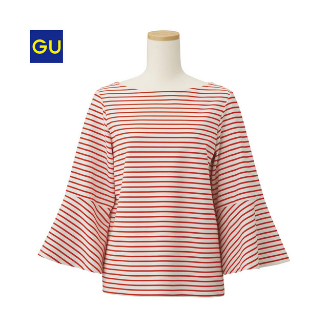 GU ボーダーフレアスリーブT(7分袖)