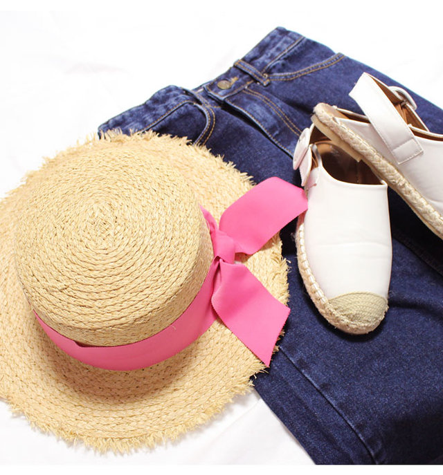 moderobe  チャーム付きリボンカンカン帽