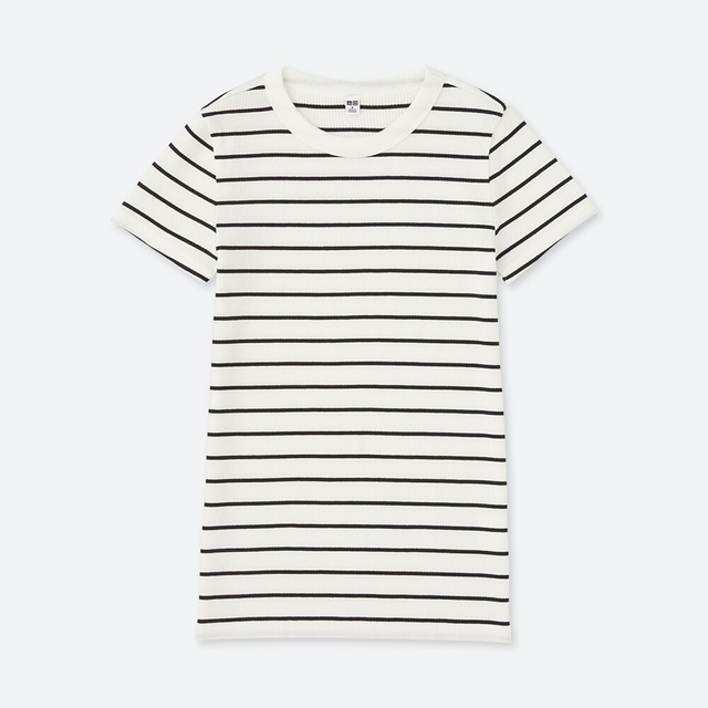 リブボーダークルーネックT（半袖）