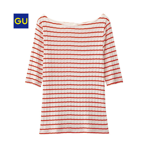 GU　ボーダーリブＴ（５分袖）