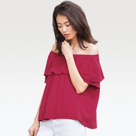 UNIQLO　2WAYラッフルオフショルダーT